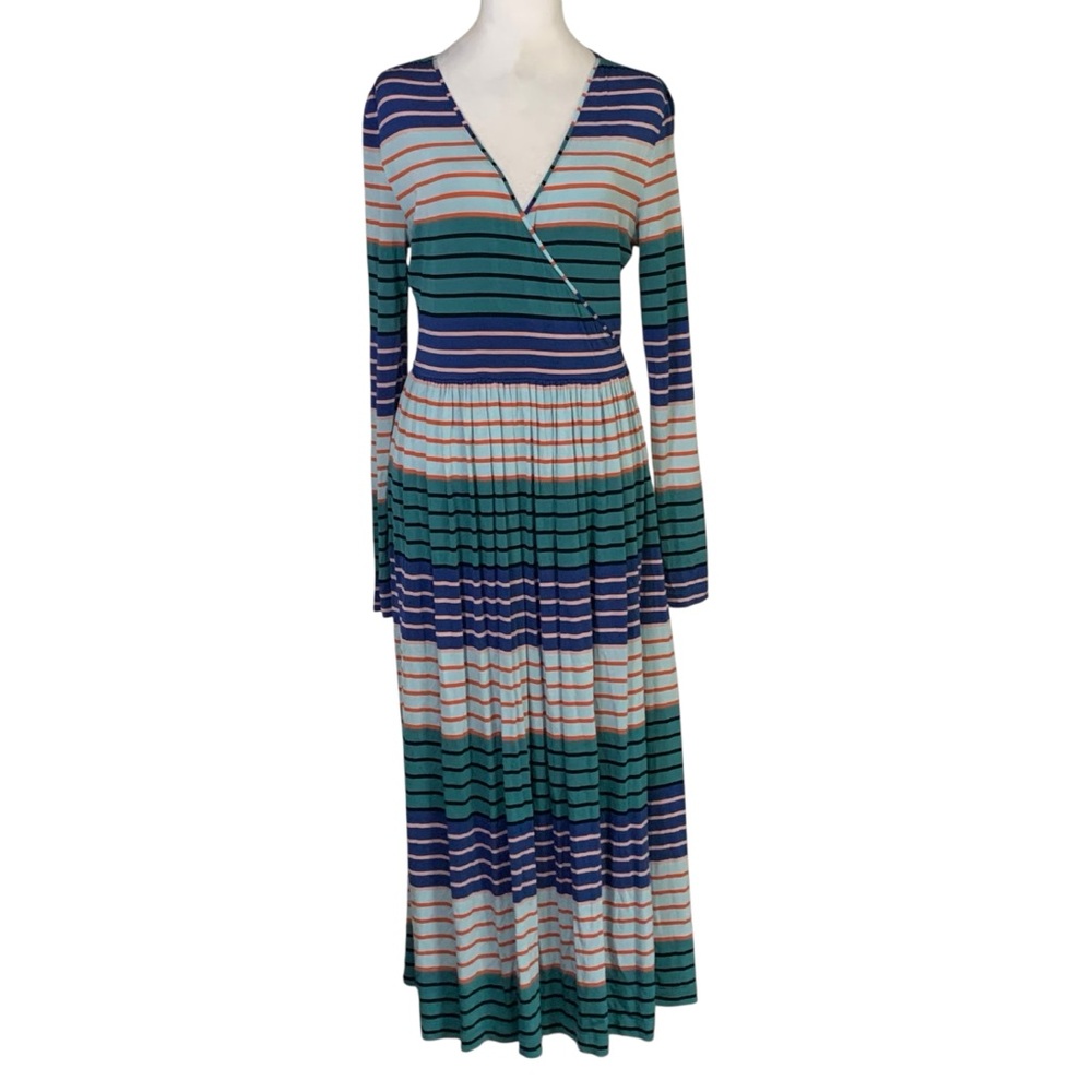 STINE GOYA Blue & Green Multicolor Striped Light Jersey Alina Maxi Dress